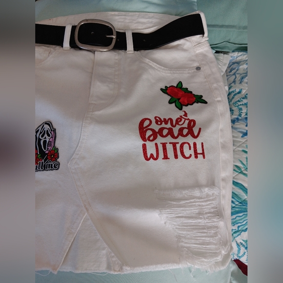 One-of-a-Kind Upcycled Witchy Denim Mini Skirt – Distressed White, NWOT - Picture 12 of 16